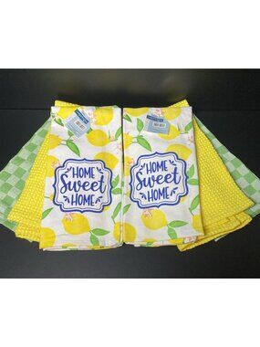 LOT of 6 Kitchen Hand Tea Towels Lemon Home Sweet Home Set
